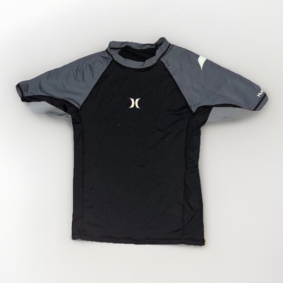 Hurley Youth XL Black Gray Water Sports Compression Rash Guard Swim Surf Shirt - Picture 1 of 3